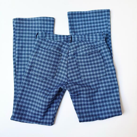 Vintage B'REAL 90's Mid Rise Blue Plaid Flared Pants Women's Small - Picture 6 of 10
